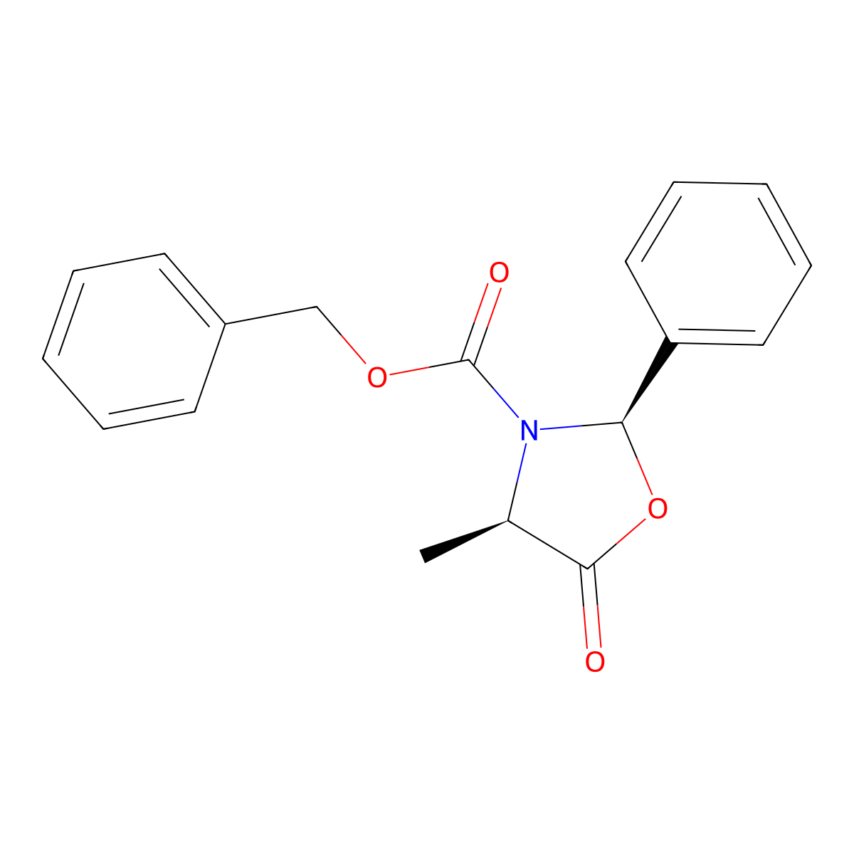 Benzyl (2R,4R)-4-methyl-5-oxo-2-phenyl-1,3-oxazolidine-3-carboxylate molecular structure, CAS 143564-89-0