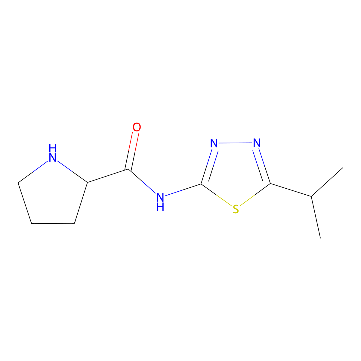 N-[5-(propan-2-yl)-1,3,4-thiadiazol-2-yl]prolinamide molecular structure, CAS 1435803-66-9