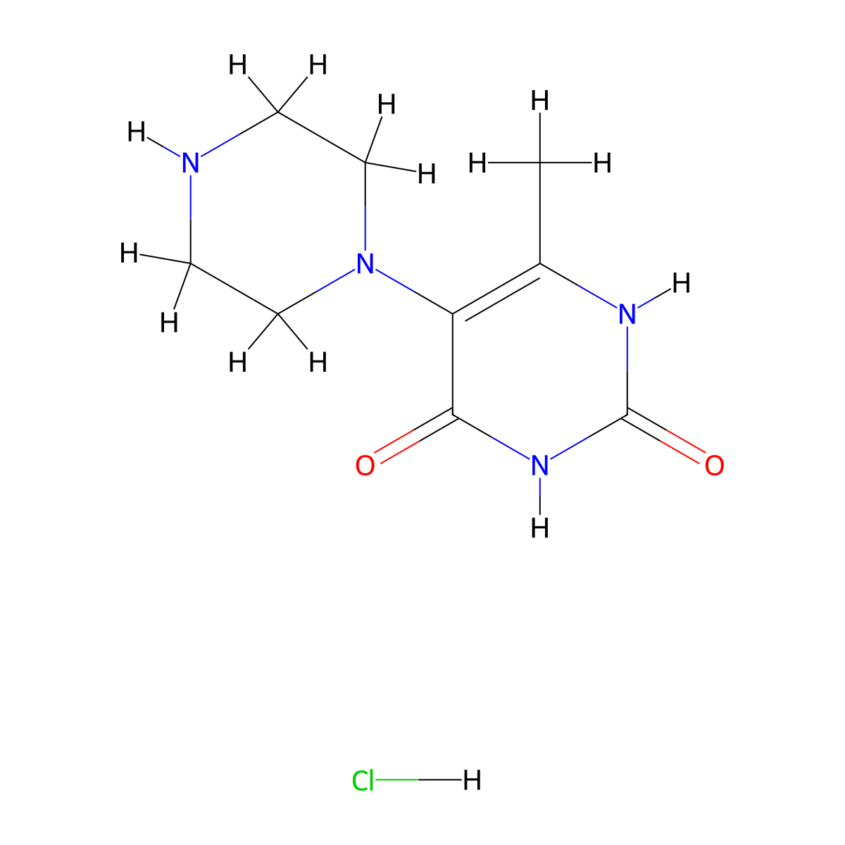 6-methyl-5-(piperazin-1-yl)pyrimidine-2,4(1H,3H)-dione hydrochloride molecular structure, CAS 1435803-76-1