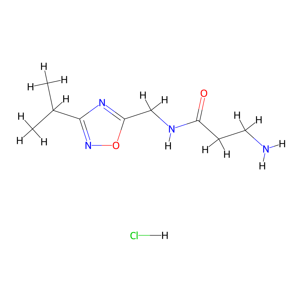 3-amino-N-((3-isopropyl-1,2,4-oxadiazol-5-yl)methyl)propanamide hydrochloride molecular structure, CAS 1435803-86-3
