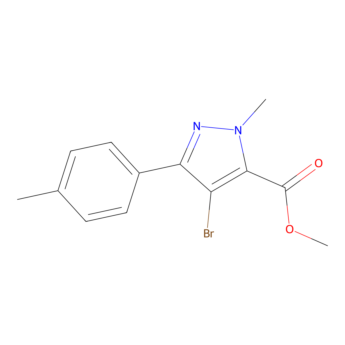 methyl 4-bromo-1-methyl-3-(4-methylphenyl)-1H-pyrazole-5-carboxylate molecular structure, CAS 1435804-05-9
