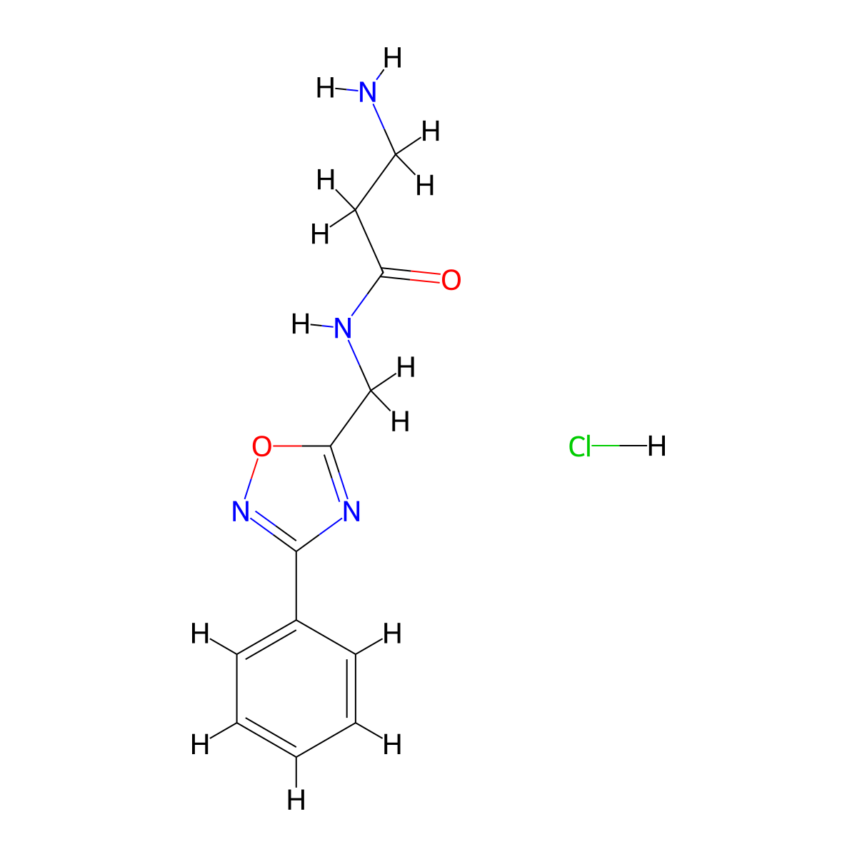 3-amino-N-((3-phenyl-1,2,4-oxadiazol-5-yl)methyl)propanamide hydrochloride molecular structure, CAS 1435804-09-3