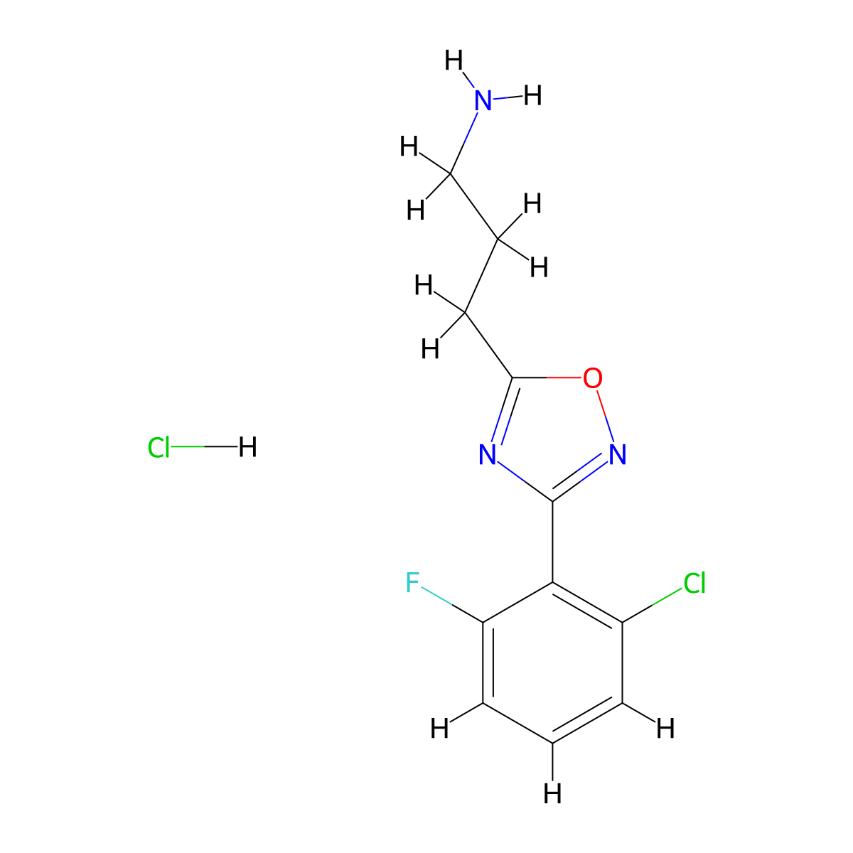 3-(3-(2-Chloro-6-fluorophenyl)-1,2,4-oxadiazol-5-yl)propan-1-amine hydrochloride molecular structure, CAS 1435804-21-9