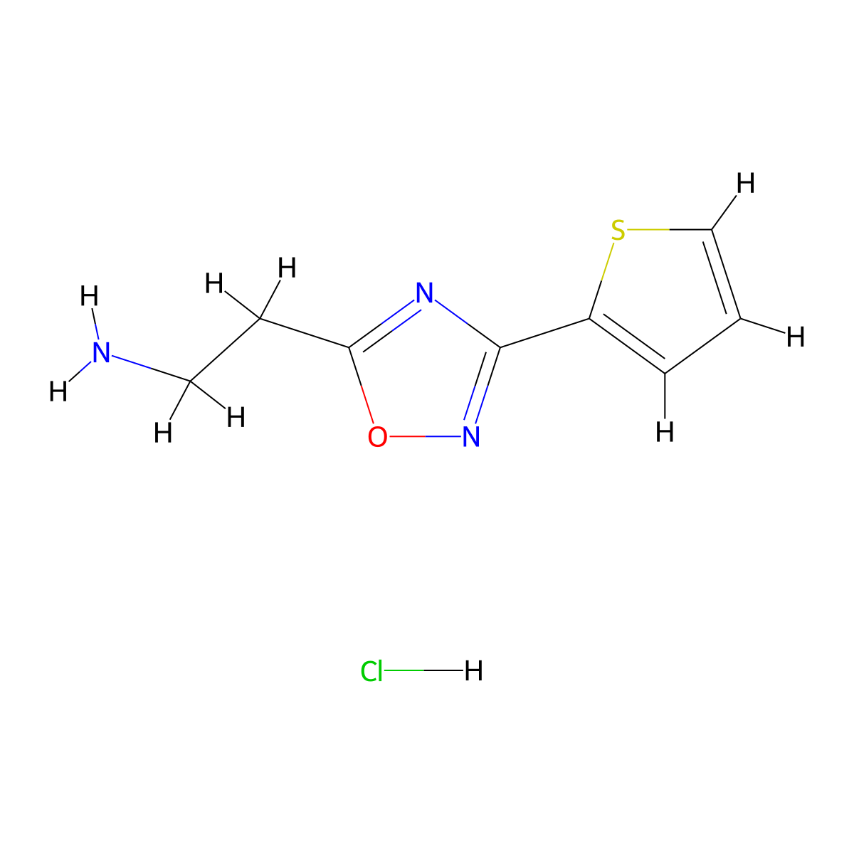 2-(3-(Thiophen-2-yl)-1,2,4-oxadiazol-5-yl)ethanamine hydrochloride molecular structure, CAS 1435804-42-4