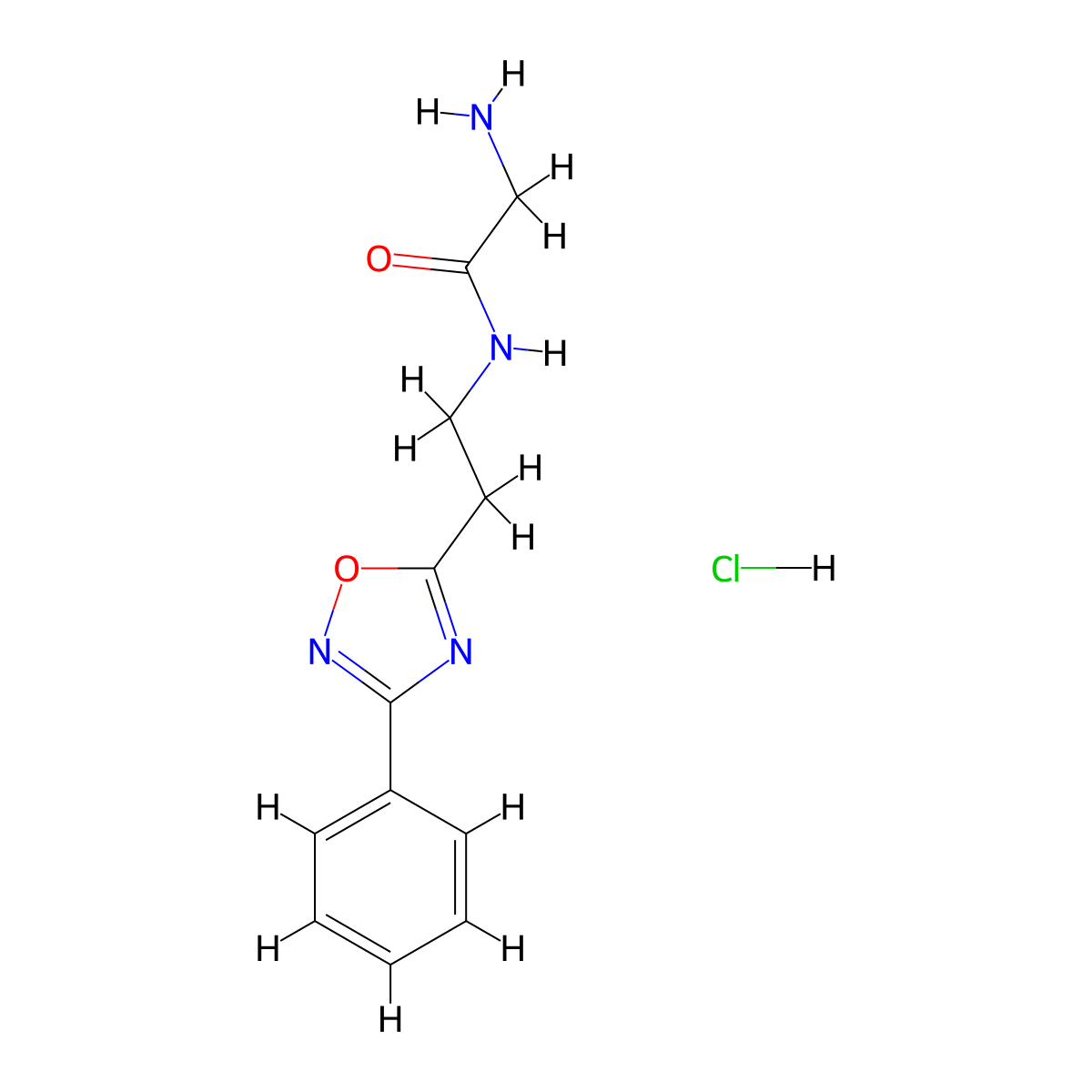2-amino-N-(2-(3-phenyl-1,2,4-oxadiazol-5-yl)ethyl)acetamide hydrochloride molecular structure, CAS 1435804-43-5