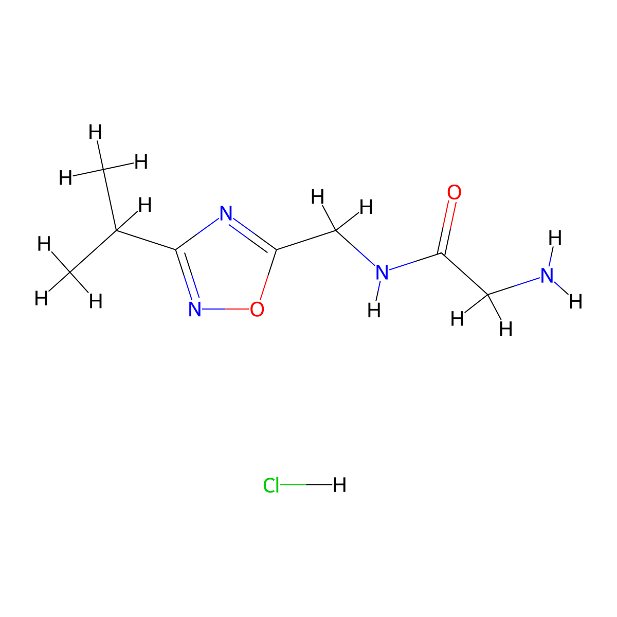 2-amino-N-((3-isopropyl-1,2,4-oxadiazol-5-yl)methyl)acetamide hydrochloride molecular structure, CAS 1435804-45-7