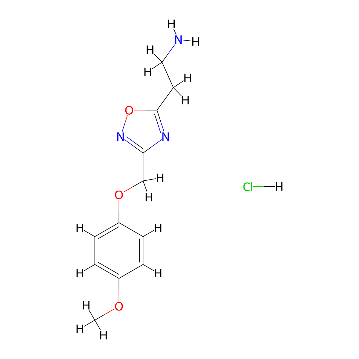 2-(3-((4-Methoxyphenoxy)methyl)-1,2,4-oxadiazol-5-yl)ethan-1-amine hydrochloride molecular structure, CAS 1435804-68-4