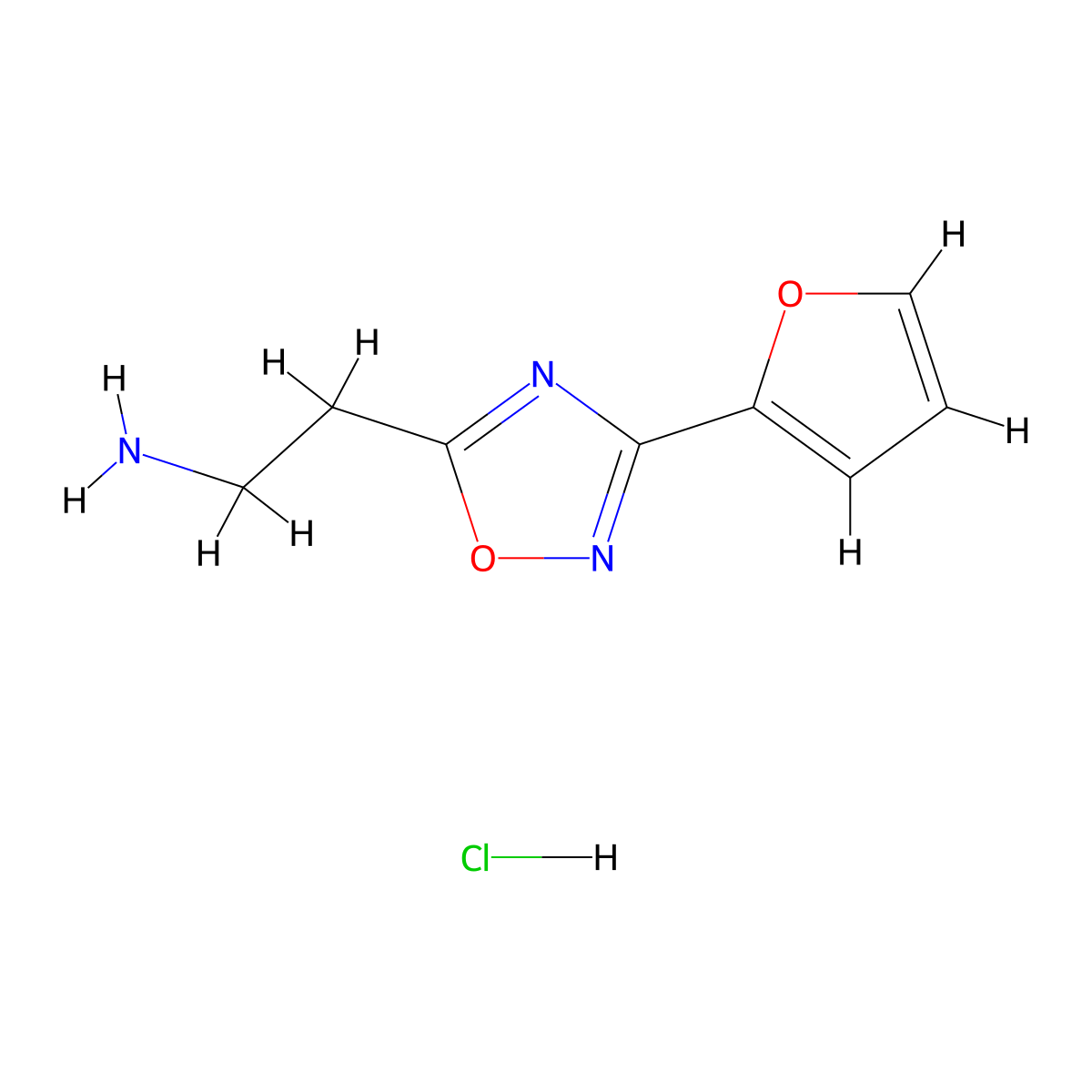 2-(3-(Furan-2-yl)-1,2,4-oxadiazol-5-yl)ethan-1-amine hydrochloride molecular structure, CAS 1435804-70-8