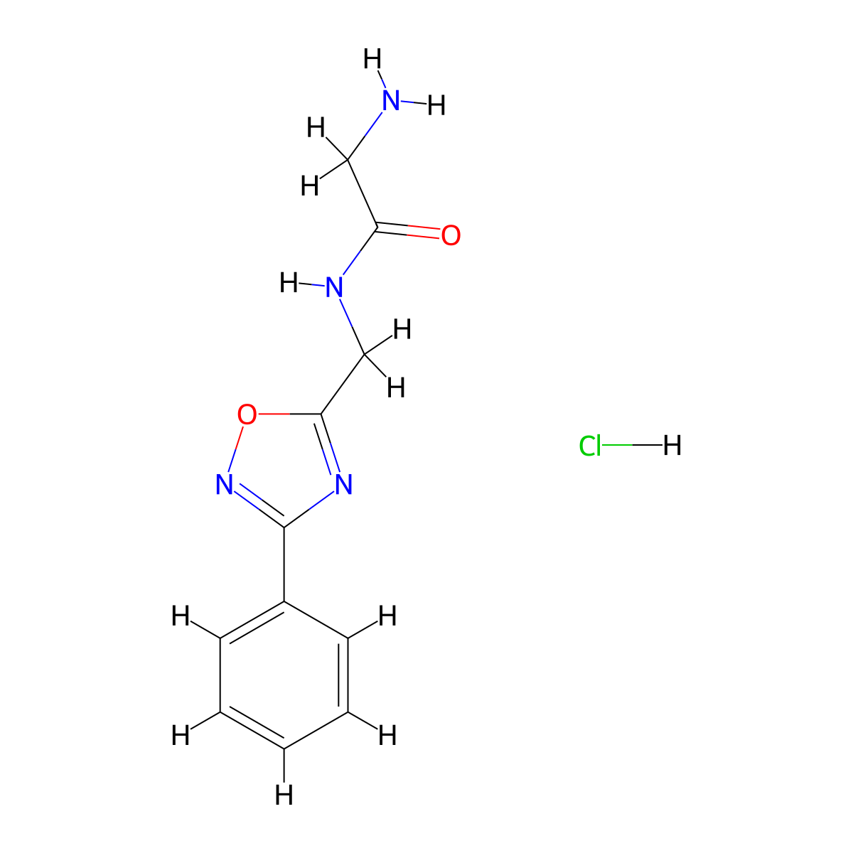 2-amino-N-((3-phenyl-1,2,4-oxadiazol-5-yl)methyl)acetamide hydrochloride molecular structure, CAS 1435804-72-0