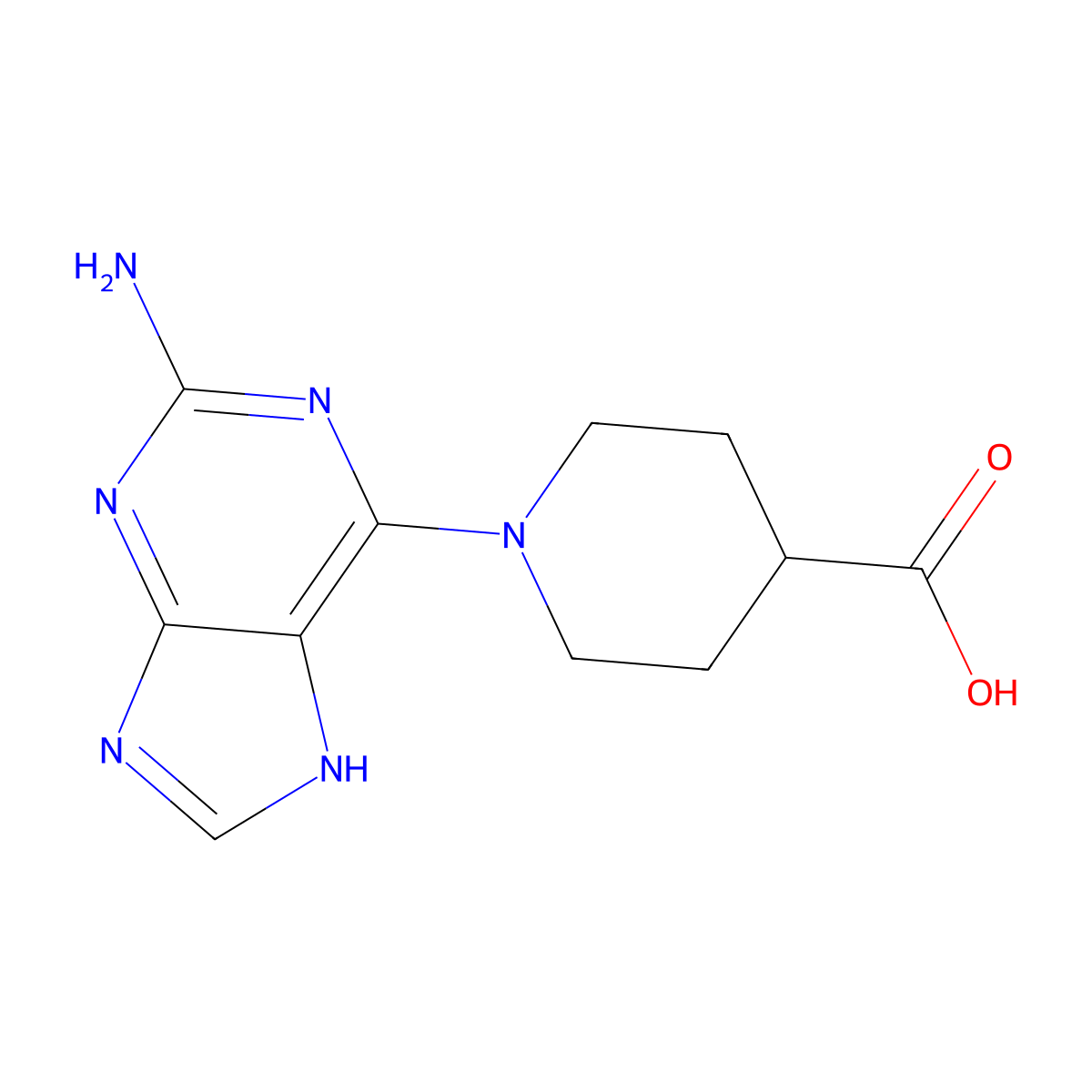 1-(2-amino-7H-purin-6-yl)piperidine-4-carboxylic acid molecular structure, CAS 1435804-75-3