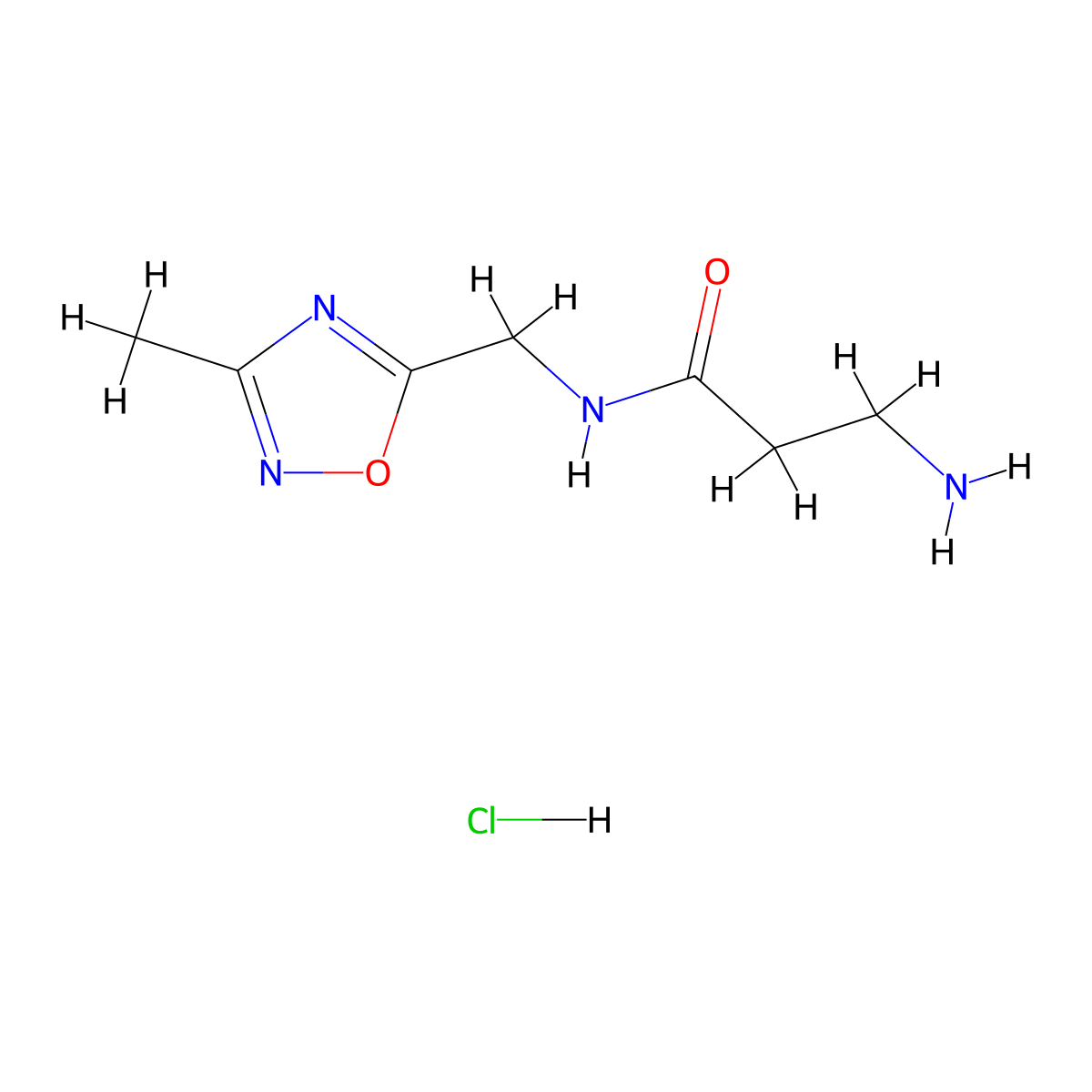 3-amino-N-((3-methyl-1,2,4-oxadiazol-5-yl)methyl)propanamide hydrochloride molecular structure, CAS 1435804-80-0