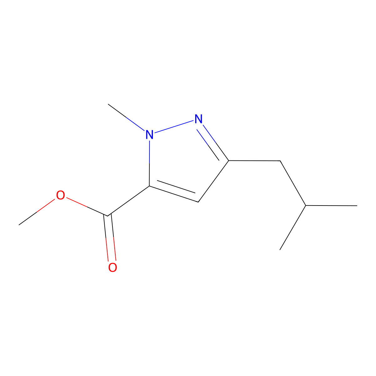 methyl 1-methyl-3-(2-methylpropyl)-1H-pyrazole-5-carboxylate molecular structure, CAS 1435804-86-6