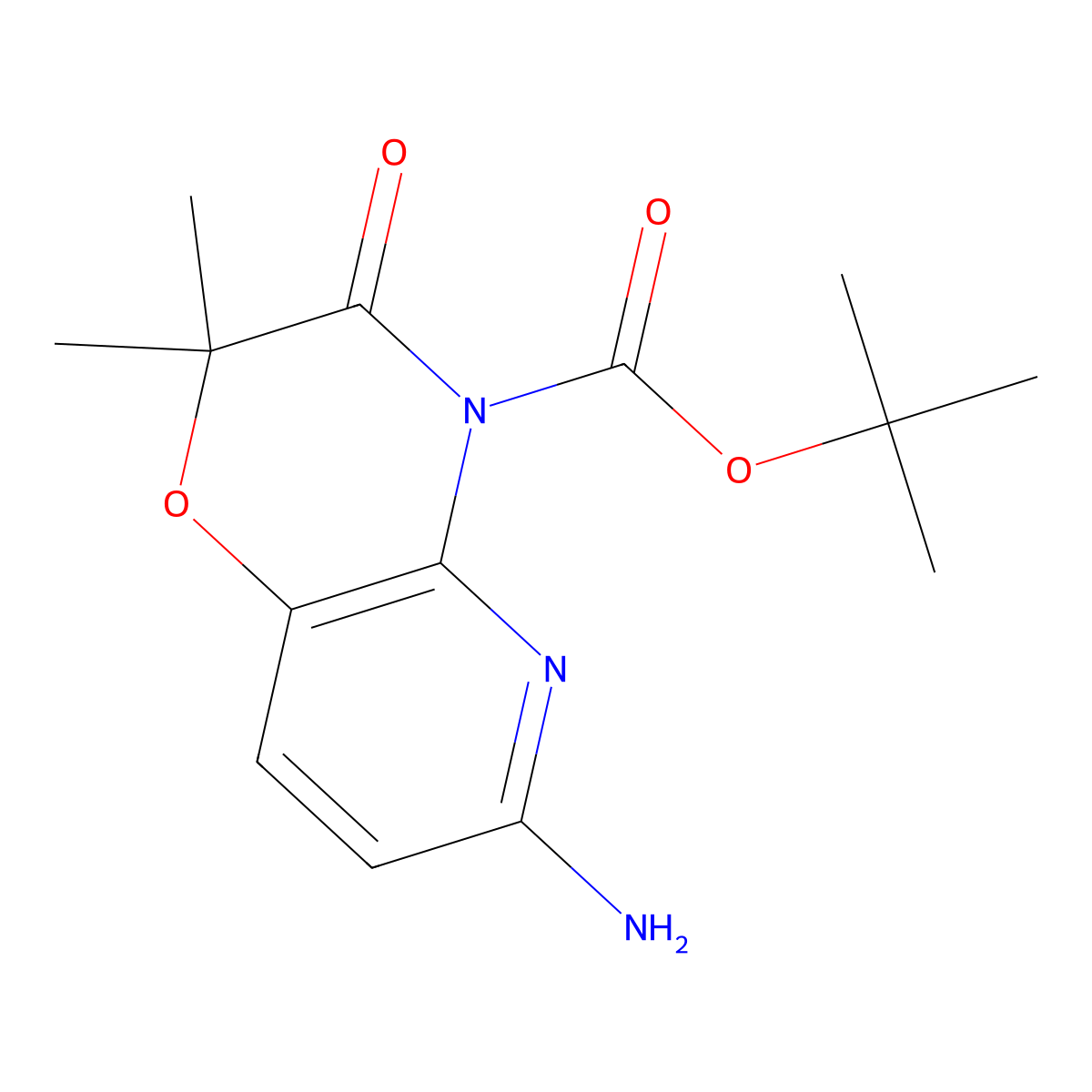 4H-Pyrido[3,2-b]-1,4-oxazine-4-carboxylic acid, 6-amino-2,3-dihydro-2,2-dimethyl-3-oxo-, 1,1-dimethylethyl ester molecular structure, CAS 1435805-24-5