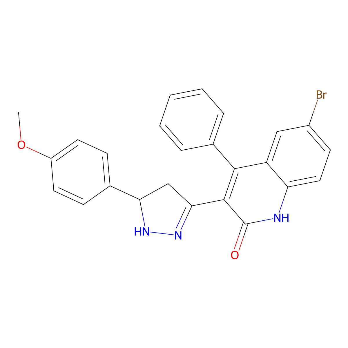 6-bromo-3-(5-(4-methoxyphenyl)-4,5-dihydro-1H-pyrazol-3-yl)-4-phenylquinolin-2(1H)-one molecular structure, CAS 143584-84-3