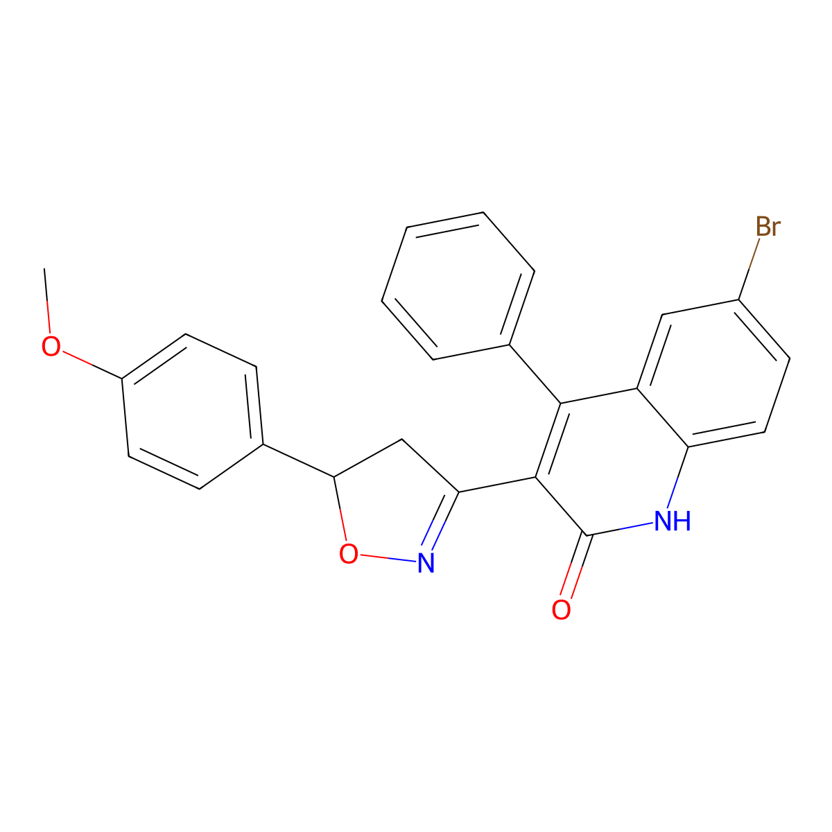 6-bromo-3-(5-(4-methoxyphenyl)-4,5-dihydroisoxazol-3-yl)-4-phenylquinolin-2(1H)-one molecular structure, CAS 143584-95-6