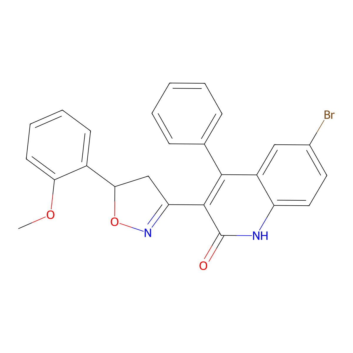 6-bromo-3-(5-(2-methoxyphenyl)-4,5-dihydroisoxazol-3-yl)-4-phenylquinolin-2(1H)-one molecular structure, CAS 143584-96-7