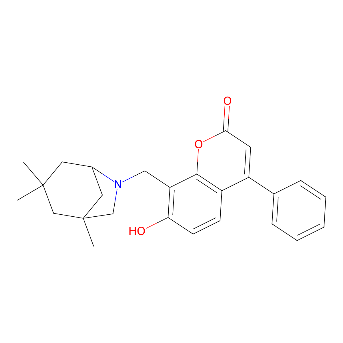 7-hydroxy-4-phenyl-8-[(1,3,3-trimethyl-6-azabicyclo[3.2.1]oct-6-yl)methyl]-2H-chromen-2-one molecular structure, CAS 1435868-04-4
