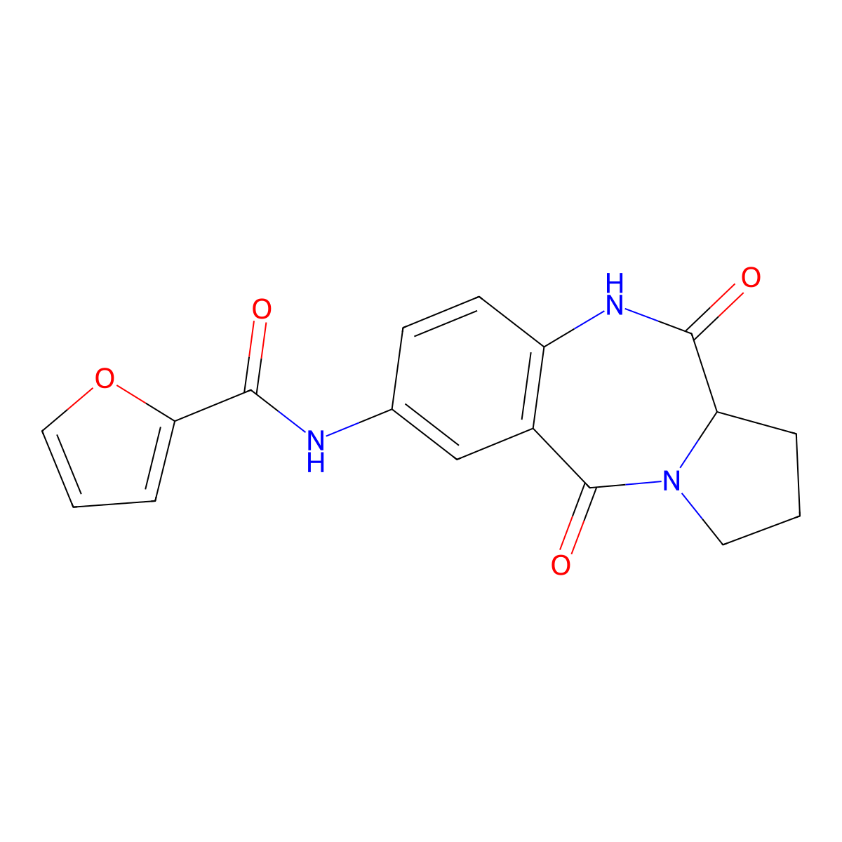 N-(5,11-dioxo-2,3,5,10,11,11a-hexahydro-1H-pyrrolo[2,1-c][1,4]benzodiazepin-7-yl)furan-2-carboxamide molecular structure, CAS 1435898-28-4