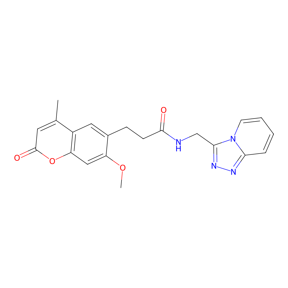 3-(7-methoxy-4-methyl-2-oxo-2H-chromen-6-yl)-N-([1,2,4]triazolo[4,3-a]pyridin-3-ylmethyl)propanamide molecular structure, CAS 1435898-89-7