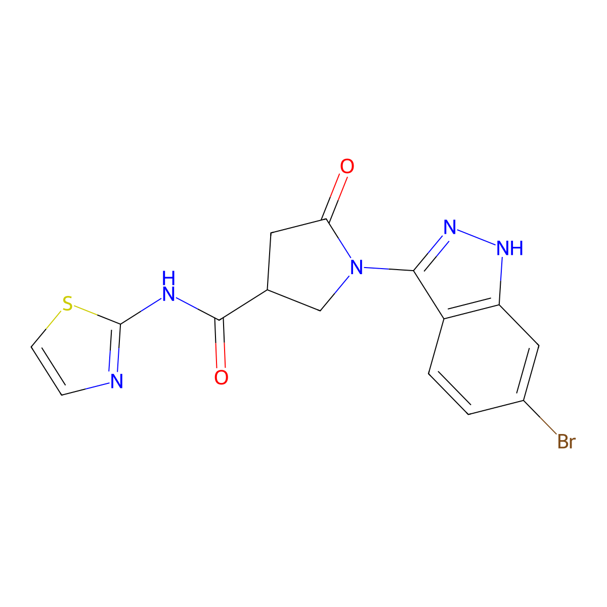 1-(6-bromo-1H-indazol-3-yl)-5-oxo-N-(thiazol-2-yl)pyrrolidine-3-carboxamide molecular structure, CAS 1435899-11-8