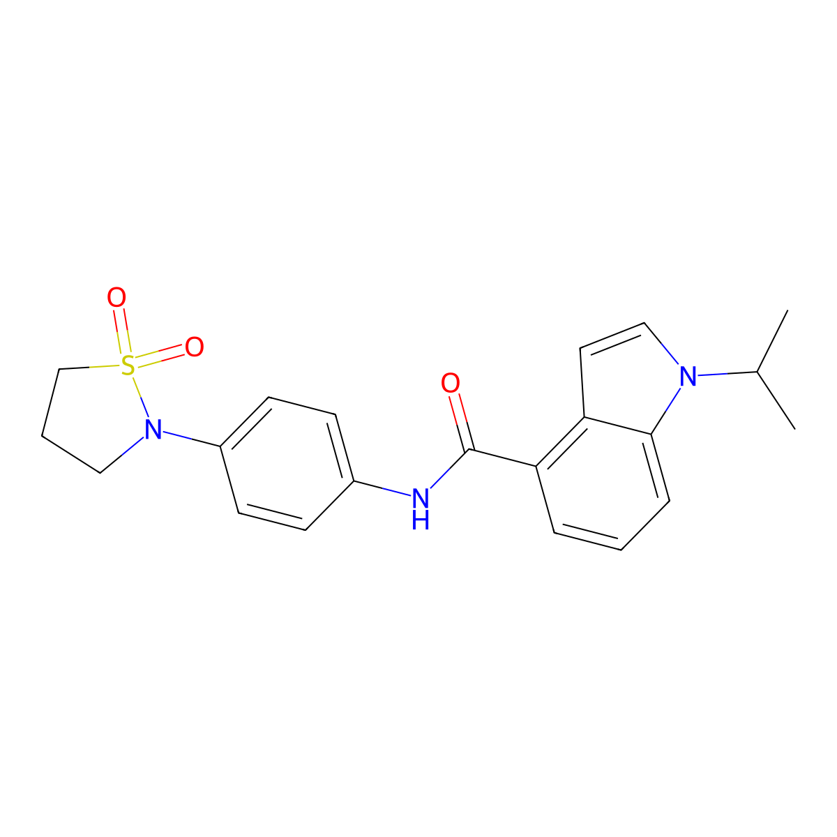 N-[4-(1,1-dioxido-1,2-thiazolidin-2-yl)phenyl]-1-(propan-2-yl)-1H-indole-4-carboxamide molecular structure, CAS 1435899-15-2