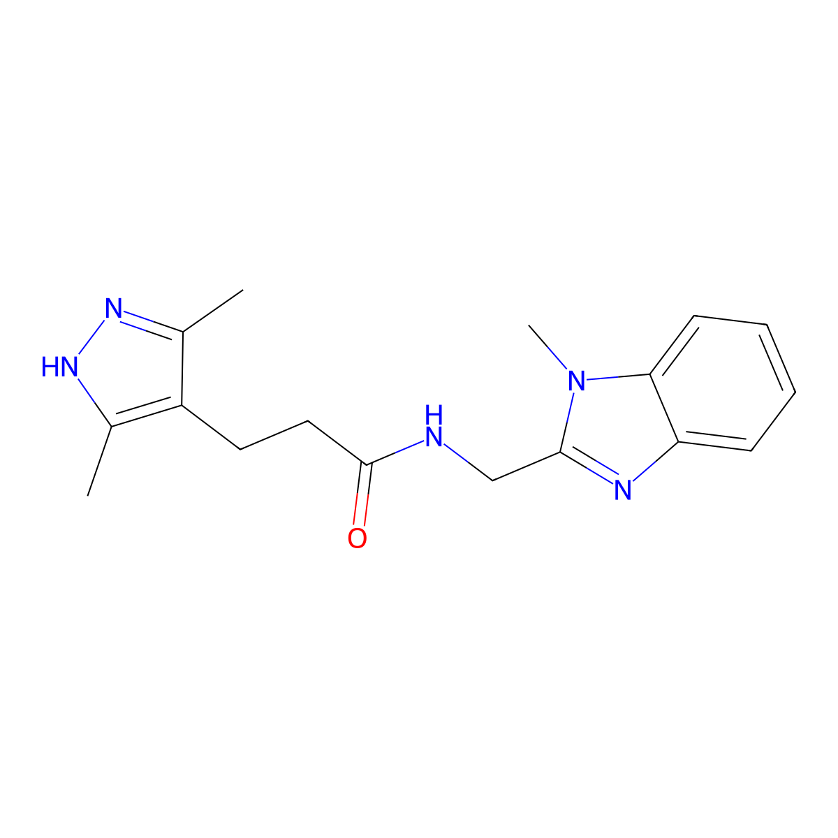 3-(3,5-dimethyl-1H-pyrazol-4-yl)-N-[(1-methyl-1H-1,3-benzimidazol-2-yl)methyl]propanamide molecular structure, CAS 1435899-17-4