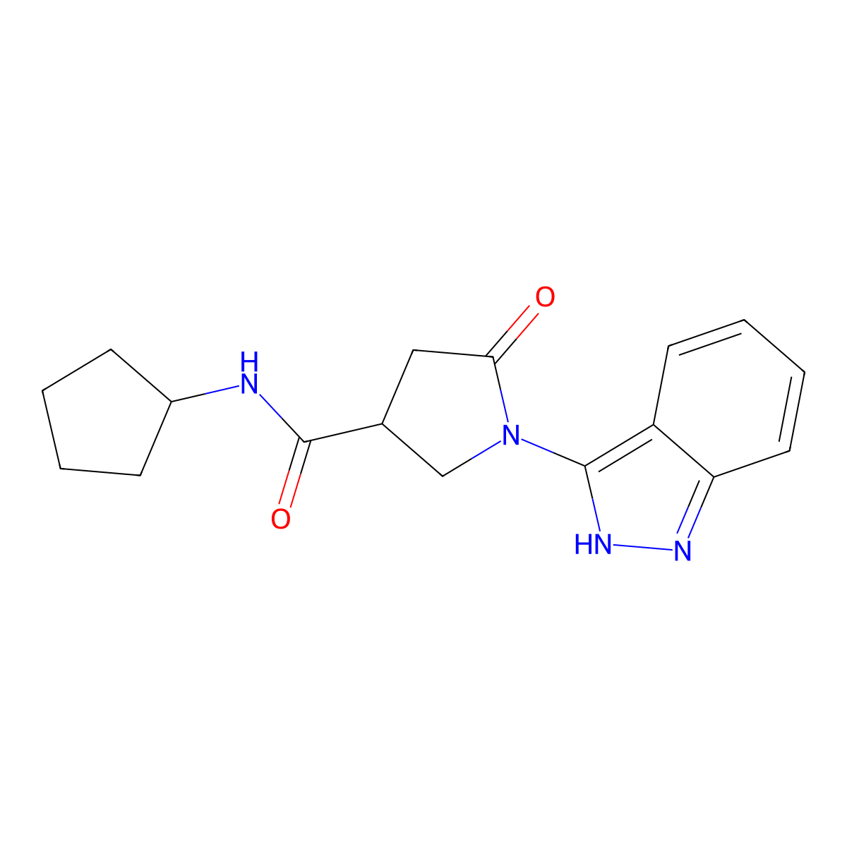 N-cyclopentyl-1-(1H-indazol-3-yl)-5-oxo-3-pyrrolidinecarboxamide molecular structure, CAS 1435899-71-0