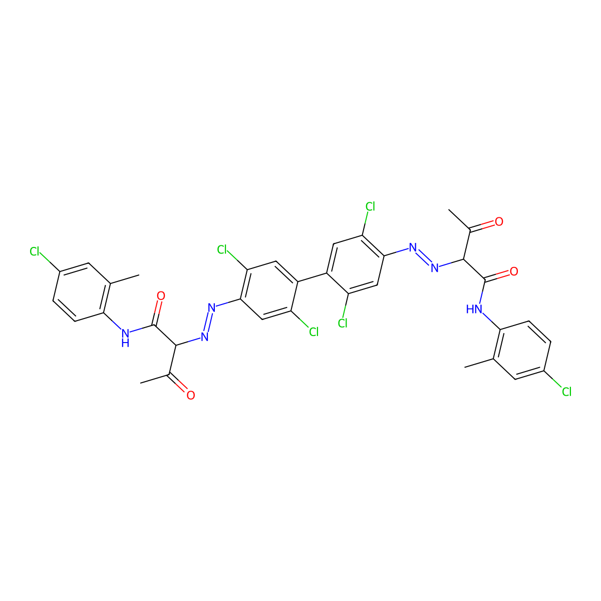 Butanamide, 2,2'-((2,2',5,5'-tetrachloro(1,1'-biphenyl)-4,4'-diyl)bis(2,1-diazenediyl))bis(N-(4-chloro-2-methylphenyl)-3-oxo- molecular structure, CAS 14359-20-7