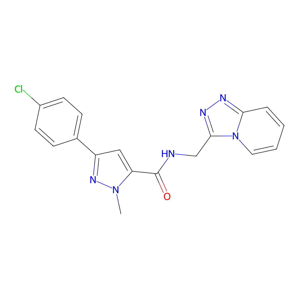 3-(4-chlorophenyl)-1-methyl-N-([1,2,4]triazolo[4,3-a]pyridin-3-ylmethyl)-1H-pyrazole-5-carboxamide molecular structure, CAS 1435900-04-1