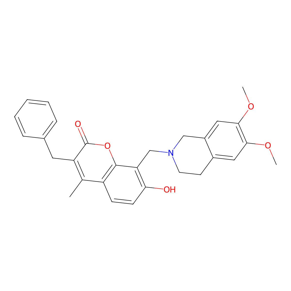 3-benzyl-8-[(6,7-dimethoxy-3,4-dihydroisoquinolin-2(1H)-yl)methyl]-7-hydroxy-4-methyl-2H-chromen-2-one molecular structure, CAS 1435900-24-5