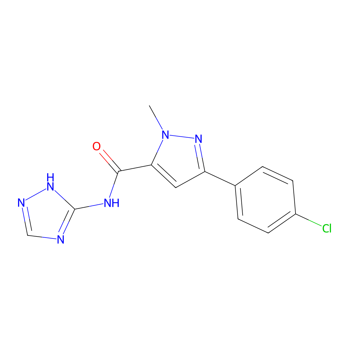 3-(4-chlorophenyl)-1-methyl-N-(4H-1,2,4-triazol-3-yl)-1H-pyrazole-5-carboxamide molecular structure, CAS 1435900-32-5
