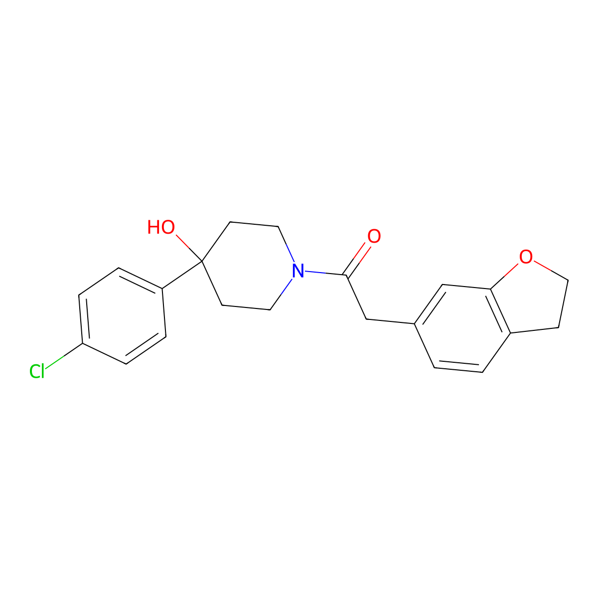 1-[4-(4-Chlorophenyl)-4-hydroxypiperidin-1-yl]-2-(2,3-dihydro-1-benzofuran-6-yl)ethanone molecular structure, CAS 1435900-67-6