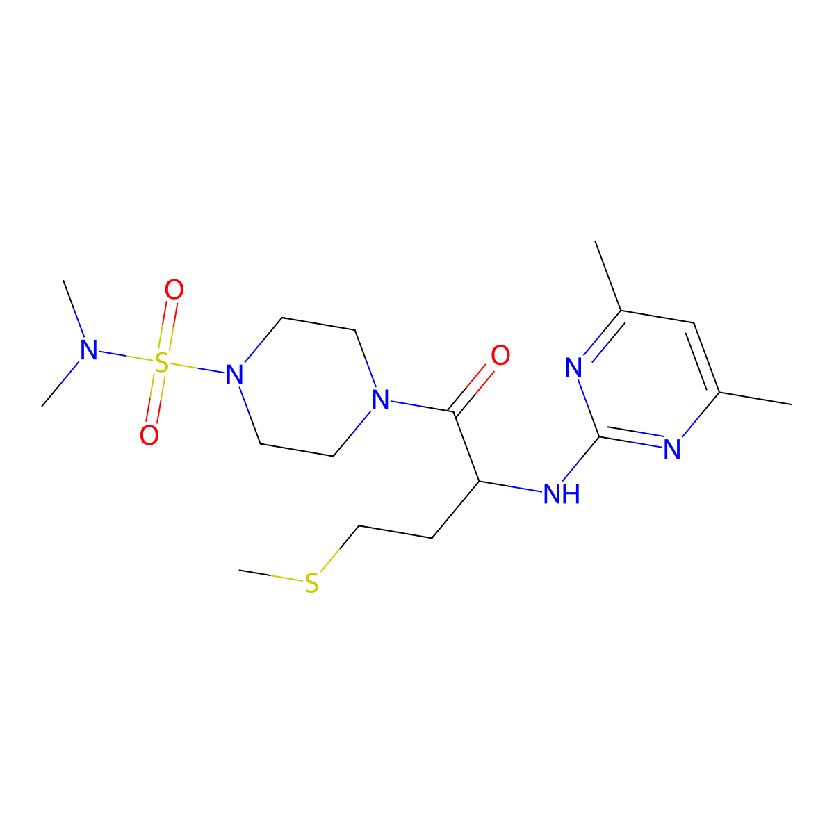 4-[2-[(4,6-dimethyl-2-pyrimidinyl)amino]-4-(methylsulfanyl)butanoyl]-N,N-dimethyltetrahydro-1(2H)-pyrazinesulfonamide molecular structure, CAS 1435900-72-3