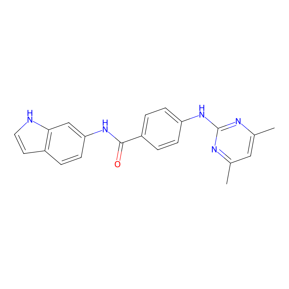 4-((4,6-dimethylpyrimidin-2-yl)amino)-N-(1H-indol-6-yl)benzamide molecular structure, CAS 1435900-80-3