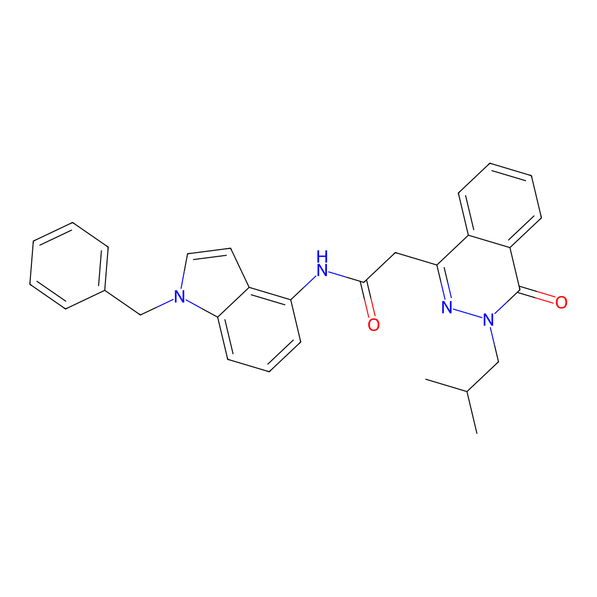 N-(1-benzyl-1H-indol-4-yl)-2-[3-(2-methylpropyl)-4-oxo-3,4-dihydrophthalazin-1-yl]acetamide molecular structure, CAS 1435900-89-2