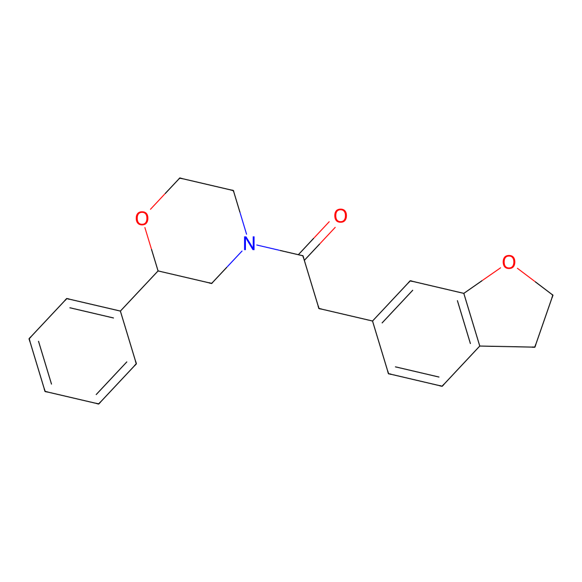 2-(2,3-Dihydro-1-benzofuran-6-yl)-1-(2-phenylmorpholin-4-yl)ethanone molecular structure, CAS 1435900-90-5