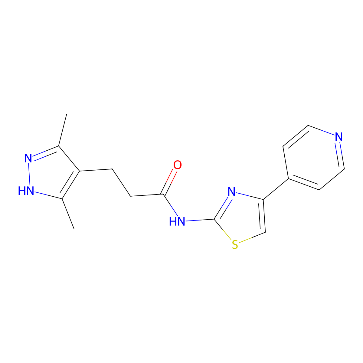 3-(3,5-dimethyl-1H-pyrazol-4-yl)-N-[4-(pyridin-4-yl)-1,3-thiazol-2-yl]propanamide molecular structure, CAS 1435901-02-2