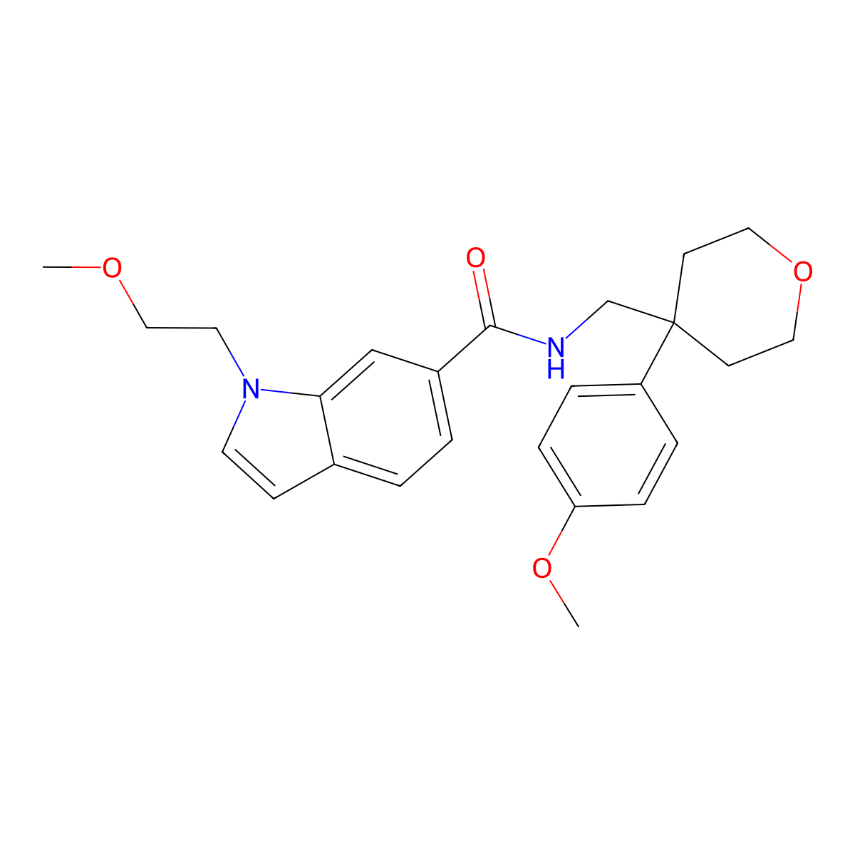 1-(2-methoxyethyl)-N-{[4-(4-methoxyphenyl)tetrahydro-2H-pyran-4-yl]methyl}-1H-indole-6-carboxamide molecular structure, CAS 1435901-12-4