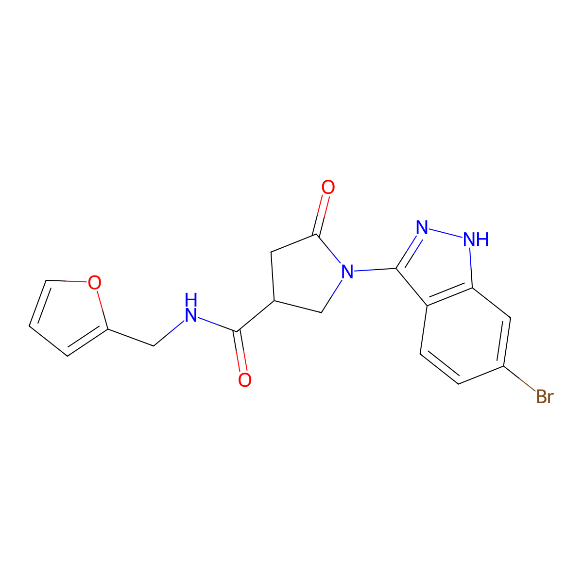 1-(6-bromo-1H-indazol-3-yl)-N-(2-furylmethyl)-5-oxo-3-pyrrolidinecarboxamide molecular structure, CAS 1435901-50-0