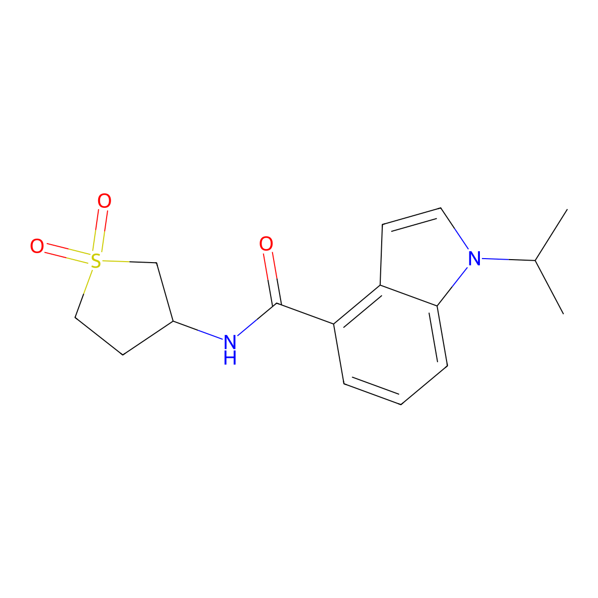 N-(1,1-dioxidotetrahydrothiophen-3-yl)-1-(propan-2-yl)-1H-indole-4-carboxamide molecular structure, CAS 1435901-56-6