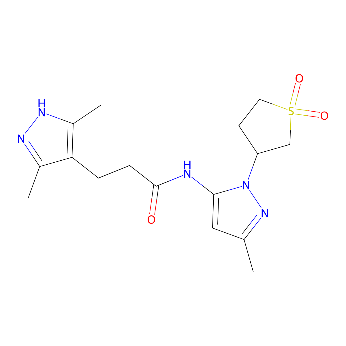3-(3,5-dimethyl-1H-pyrazol-4-yl)-N-[1-(1,1-dioxidotetrahydrothiophen-3-yl)-3-methyl-1H-pyrazol-5-yl]propanamide molecular structure, CAS 1435901-65-7