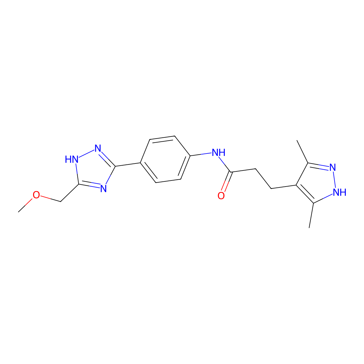 3-(3,5-dimethyl-1H-pyrazol-4-yl)-N-{4-[5-(methoxymethyl)-1H-1,2,4-triazol-3-yl]phenyl}propanamide molecular structure, CAS 1435903-90-4