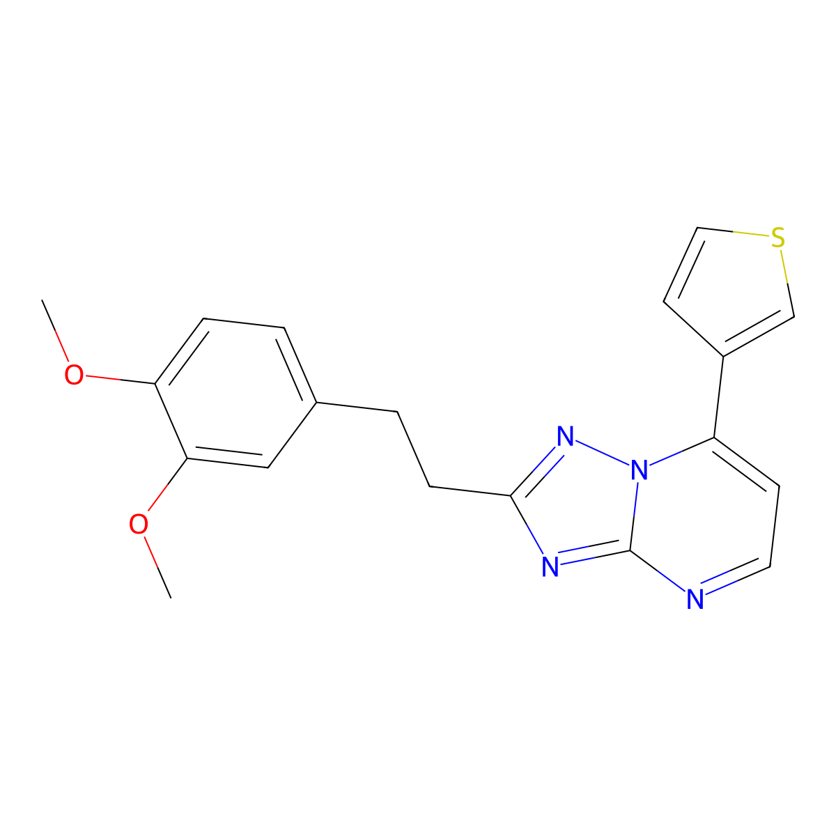 2-(3,4-Dimethoxyphenethyl)-7-(3-thienyl)[1,2,4]triazolo[1,5-a]pyrimidine molecular structure, CAS 1435904-07-6