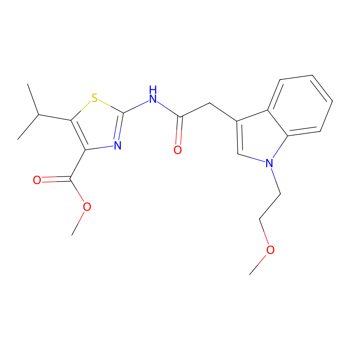 methyl 2-({[1-(2-methoxyethyl)-1H-indol-3-yl]acetyl}amino)-5-(propan-2-yl)-1,3-thiazole-4-carboxylate molecular structure, CAS 1435904-09-8