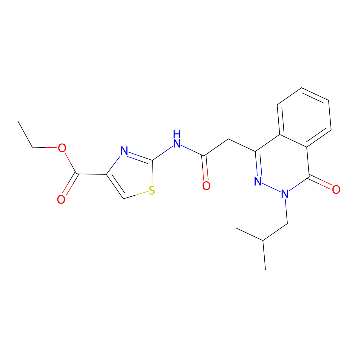 Ethyl 2-({[3-(2-methylpropyl)-4-oxo-3,4-dihydrophthalazin-1-yl]acetyl}amino)-1,3-thiazole-4-carboxylate molecular structure, CAS 1435904-21-4