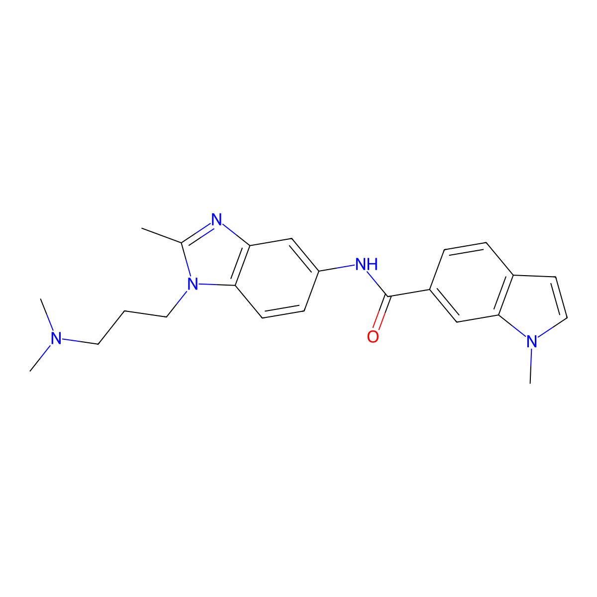 N-{1-[3-(dimethylamino)propyl]-2-methyl-1H-benzimidazol-5-yl}-1-methyl-1H-indole-6-carboxamide molecular structure, CAS 1435904-30-5