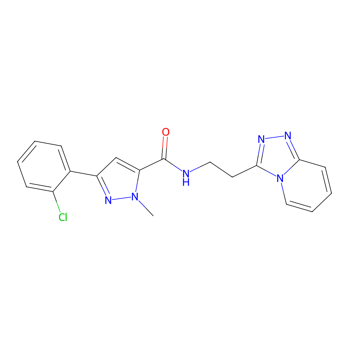 3-(2-chlorophenyl)-1-methyl-N-(2-[1,2,4]triazolo[4,3-a]pyridin-3-ylethyl)-1H-pyrazole-5-carboxamide molecular structure, CAS 1435904-38-3