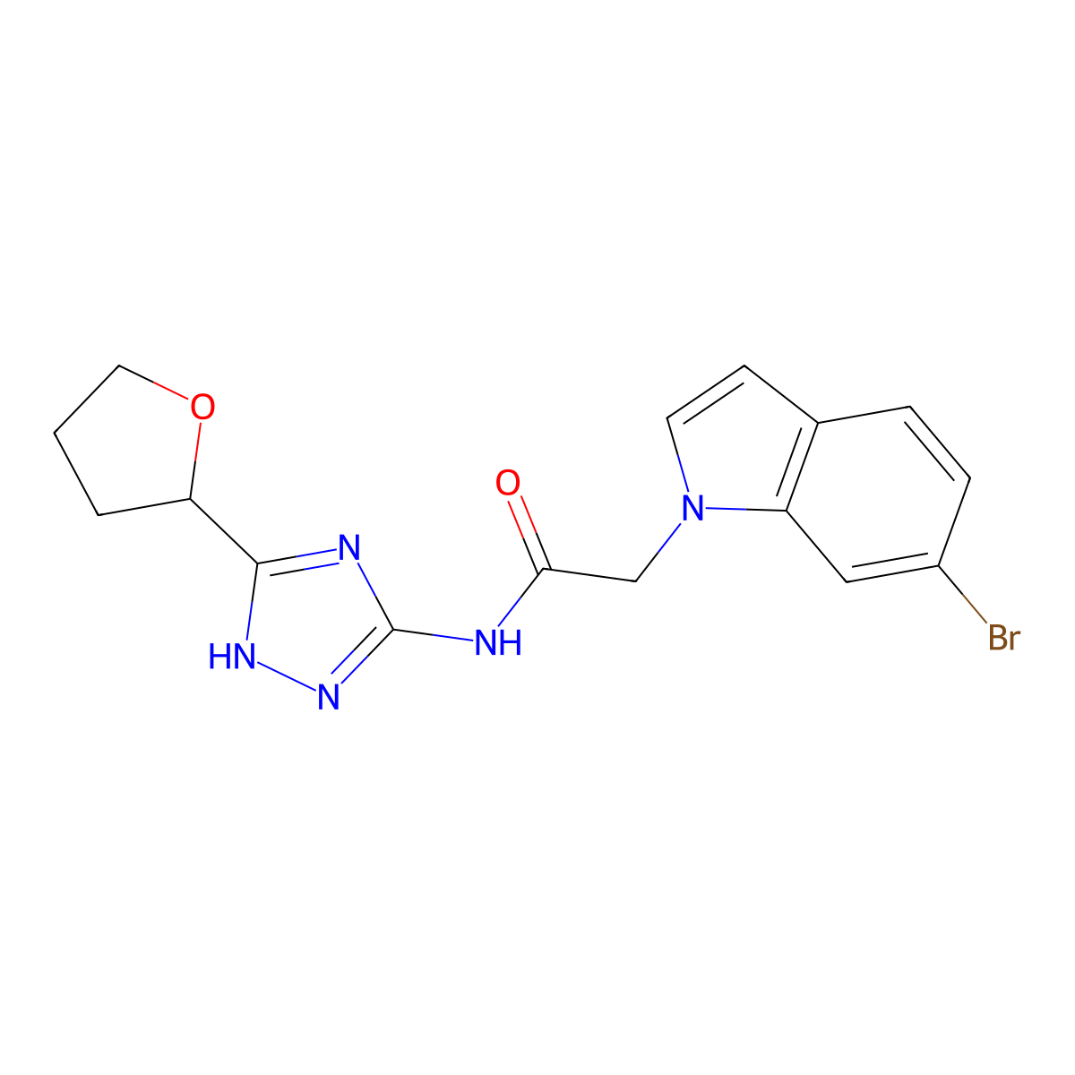 2-(6-bromo-1H-indol-1-yl)-N-[3-(tetrahydrofuran-2-yl)-1H-1,2,4-triazol-5-yl]acetamide molecular structure, CAS 1435904-49-6