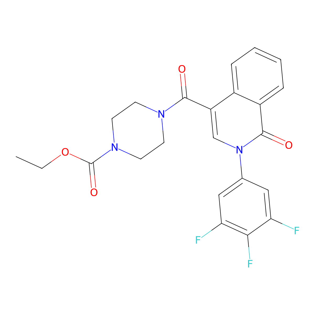 Ethyl 4-{[1-oxo-2-(3,4,5-trifluorophenyl)-1,2-dihydroisoquinolin-4-yl]carbonyl}piperazine-1-carboxylate molecular structure, CAS 1435904-62-3