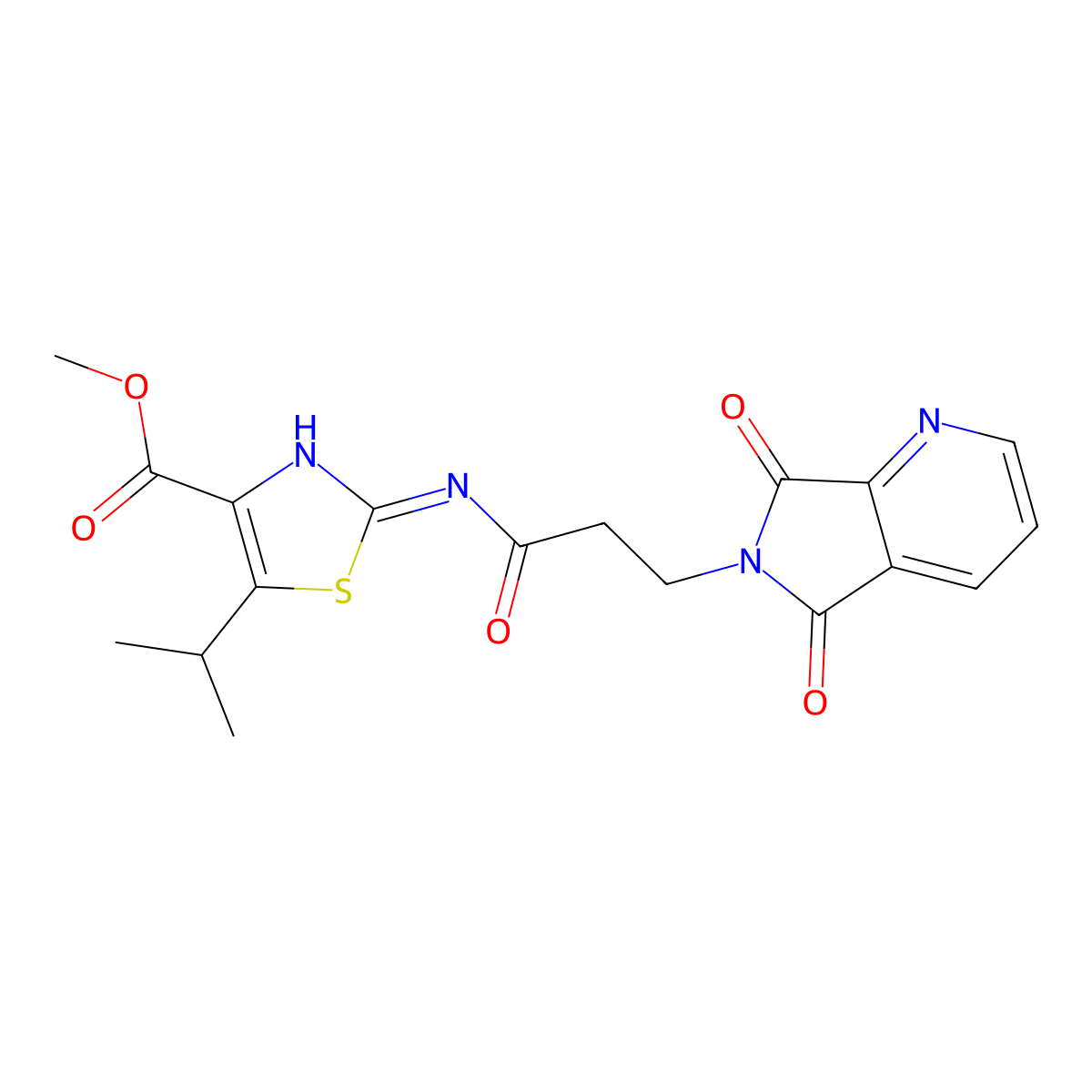 methyl 2-{[3-(5,7-dioxo-5,7-dihydro-6H-pyrrolo[3,4-b]pyridin-6-yl)propanoyl]amino}-5-(propan-2-yl)-1,3-thiazole-4-carboxylate molecular structure, CAS 1435904-68-9